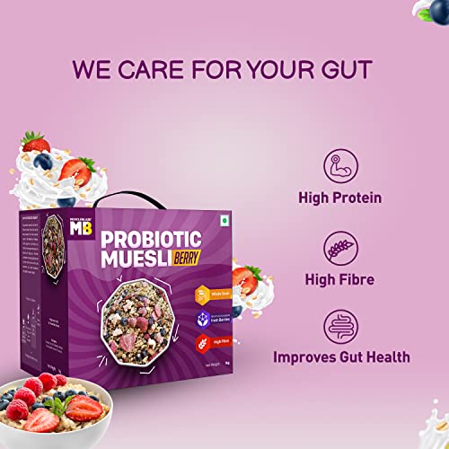 Image of MuscleBlaze Probiotic Muesli, Berry, Breakfast Cereals for Better Digestion & High Protein Absorption, Whole Grain, High in Protein and Antioxidant-Rich, 1 kg