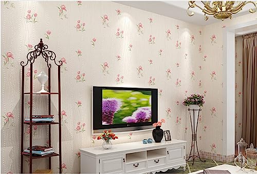 Papier peint intissé beige chambre adulte salon motif pastoral et revêtement mural 3D