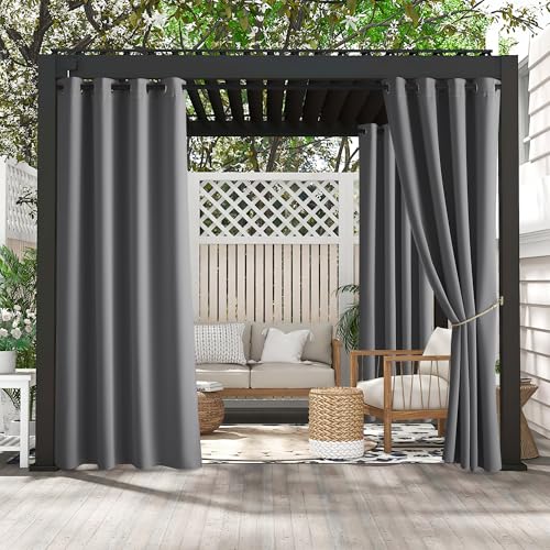 PONY DANCE Lot de 2 Rideaux Exterieur à Oeillets, Processus Anti-décoloration, L132xH213cm, Gris, Rideaux et Draperies Occultants pour Pergola Patio Terrasse Jardin