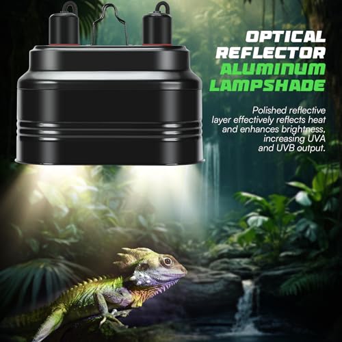 Mecesor MECESOR6320 Dual Reptile Light Fixture With Thermostat Switch And Independent Switch, Deep Dome Reptile Heat Lamp Fixture Optical Reflector Lampshade thumb #3
