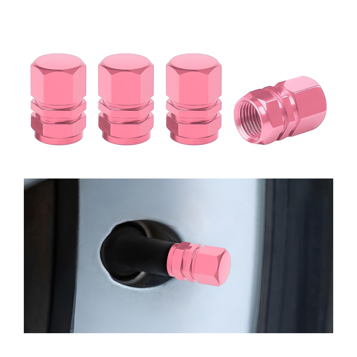 Osilly 4PCS Aluminum Tire Valve Stem Caps, Pink