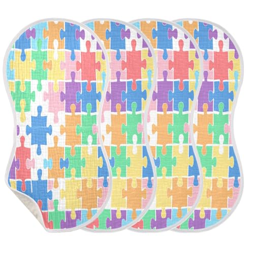 Colorful Puzzle Pieces Plant Burp Cloths Cotton Baby Washcloths,Large 22x11in Burping Cloth Absorbent and Soft for Newborn Baby Boys and Girls,4 Pack3
