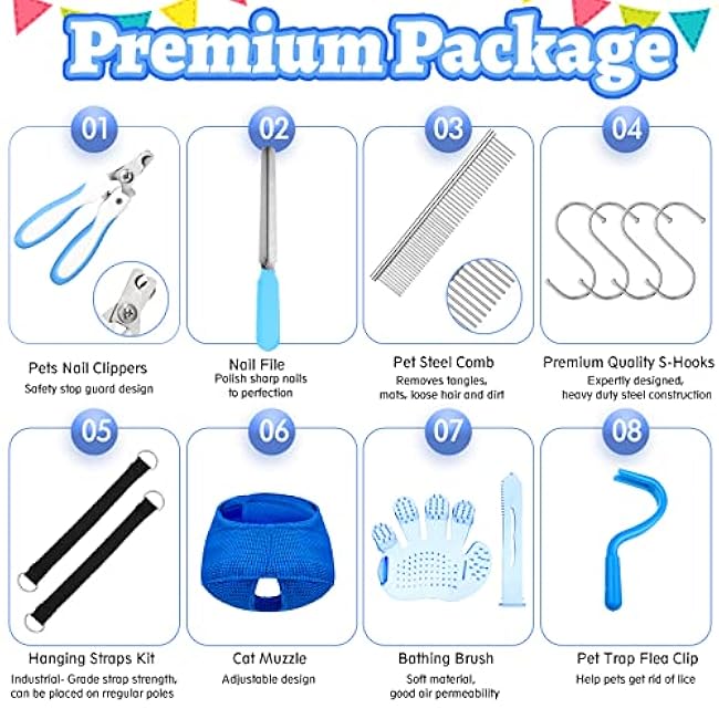 Ferraycle 14 in 1 Pet Grooming Hammock for Dogs Cats, Cat Nail Clipper with Cat Hammock Restraint Bag Clippers Trimmer, Pet Comb, Nail File for Small Cats Dogs Bathing(Blue)-A8ldZqQk