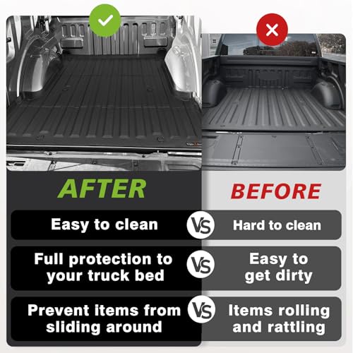 Image of TripleAliners Truck Mat Compatible with 2015-2023 Ford F150 & Lightning 5.5FT Accessories, Truck Bed Mat Heavy Duty Custom Fit All Weather Protection TPE Pickup Liner