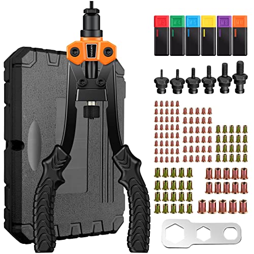 AMTOVL Pince à Riveter Écrou 13” Pince à Insert Fileté Ecrou a Sertir M3 M4 M5 M6 M8 M10 Pinces à Rivets Inserts Écrous en Acier au Carbone avec clé