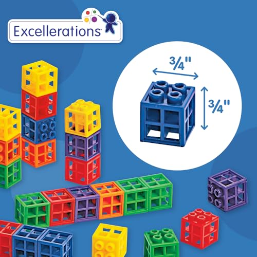 Image of Excellerations .75 inch Grid Linking Cubes, 300 Pieces, in Storage Bin, Building Bricks, Blocks, Construction Toy, Manipulatives, Educational Toy, Ages 3 Years and Up