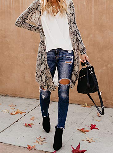 Elapsy Cable Knit Open Front Cardigan For Womens Long Sleeve Pocket Charmer Snake Print Womens Fashion 2022 Cardigan Loose Knited Sweater S #TOP2