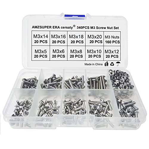 340Pcs inox M3 hexagonale boulons vis écrou Assortiment Kit 5mm 6mm 8mm 10mm 12mm 14mm 16mm 18mm 20mm,Avec boîte de tri