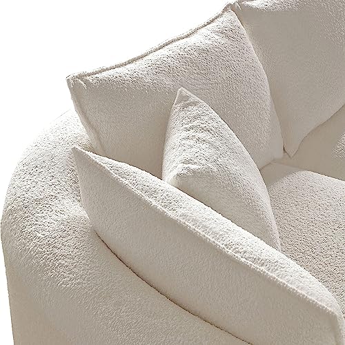 Image of KEIKI 129 inch Luxury Curved Boucle Sectional Sofa with Left Chaise, Upholstered Modern Style Oversized 5-Seater Couch with Thickened Seat Cushions, Easy Assembly, for Apartment, Living Room, White