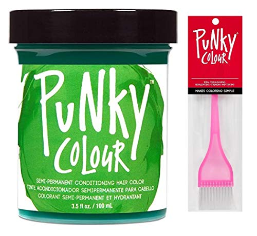 PUNKY COLOUR The Original SEMI-PERMANENT Conditioning Hair Color Dye by Jerome Russell (w/Sleek Tint Brush) Haircolor 3.5 oz / 100 ml (Spring Green)