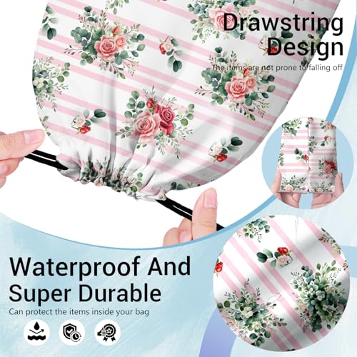 Image of Striped Rose Flower Grip Bag for Gymnasts Adjustable Gymnastics Athlete Bag Women Gym Grip