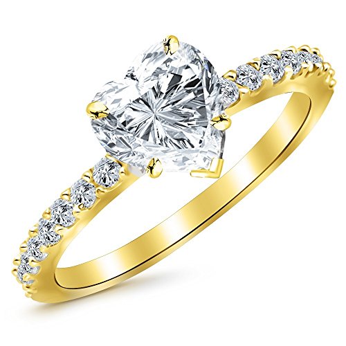 0.74 Ctw 14K White Gold Classic Side Stone Heart Shape GIA Certified Diamond Engagement Ring (0.49 Ct F Color SI1 Clarity Center Stone)