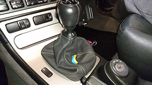 RedlineGoods Shift Boot Compatible with Saab 9-5 1997-10. Tailor Made - not Universal. Genuine top-Grade Italian Black Leather with Silver Thread