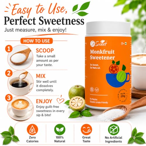 Image of So Sweet Monk Fruit Natural Zero Calorie Sweetener 750gm Pack of 3 (250g Each)