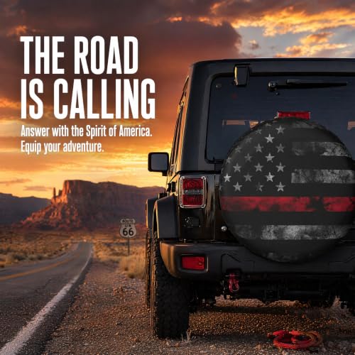 Image of Adventure RV Spare Tire Cover Suitable for RV Truck SUV Trailers Camper Off-Road Vehicle Adjustable Elastic Tire Cover 15 Inches (Retro Flag, 15in Suita)