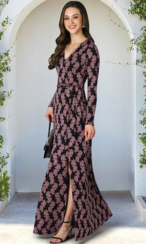 Image of KOH KOH Womens Long Sleeve V-Neck High Slit Cocktail Evening Gown Maxi Dress