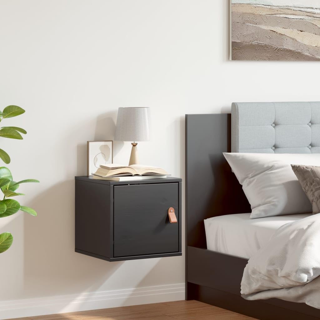 Estantería de pared negra de madera de pino para decorar tu salón u oficina