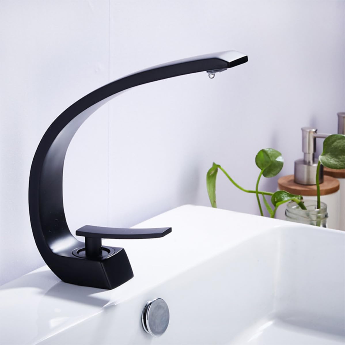 Rubinetto Miscelatore Nero da Bagno per Lavabo a Foro Singolo