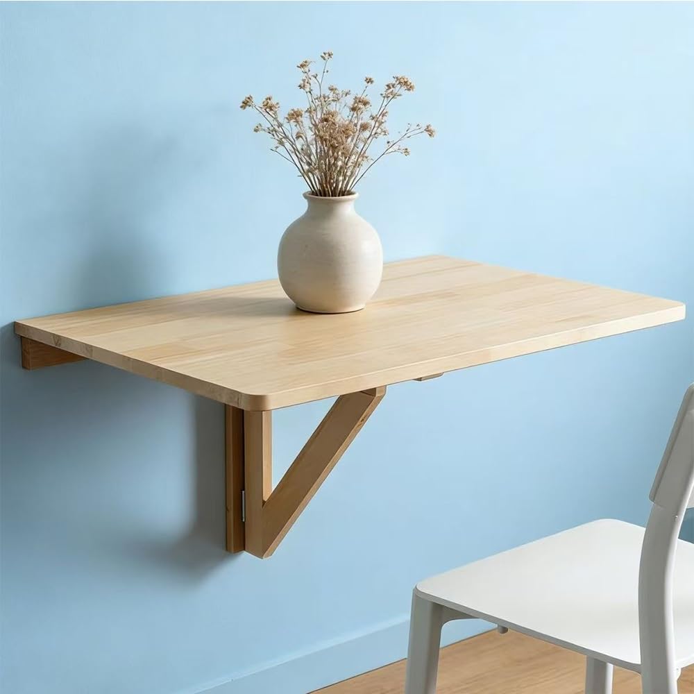 Bureau mural rabattable 79x59cm en bois massif table flottante