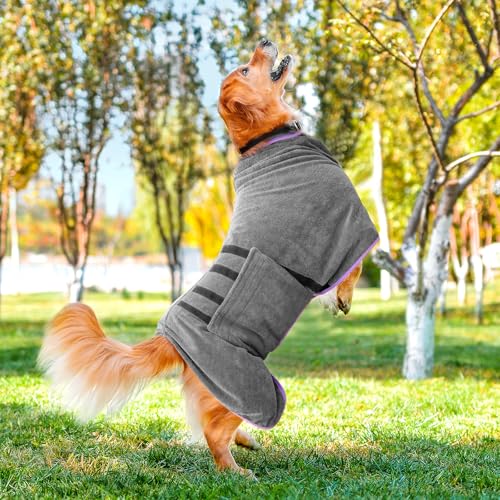 Euakee Hundebademantel, Dry Fast Dog Robes Mantel Super saugfähig, Verstellbarer Kragen & Bauchgurt Schnell trocknender Mantel Haustier Hund Katze Bademantel Handtuch, Grau (2XL)