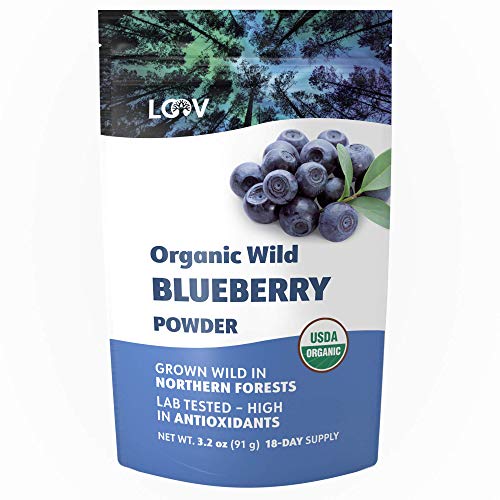 LOOV Wild Blueberry Powder Organic, Wild-Crafted from Nordic Forests, 100% Whole Bilberry Fruit, Raw, 18-Day Supply, 3.2 Ounces, Freeze-Dried and Powdered Blueberries, no Added Sugar