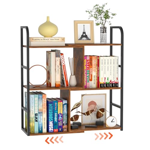 Yociyoga 3-Tier Home Office Bookcase Shelf, Expandable Small Book Shelf, Narrow Bookshelves With Metal Frame, Bedroom&Living Room Modern Metal And Wood Standing Storage Shelving Unit Books Shelf Organizer cover