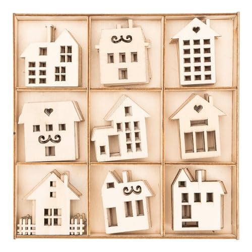 Ideen mit Herz Decorazione in legno | motivi in legno | case 2 | decorazione da tavolo | scatola di legno | 9 diversi disegni | 7 pezzi | 63 pezzi