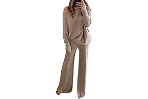Women's Cozy Fluffy Lounge Set: Linsery 2-Piece Knit Sweater and Wide-Leg Pants