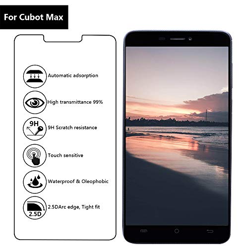 Lusee 3 Pezzi Vetro Temperato per Cubot Max 4G 6.0...