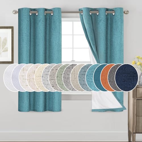 Image of PrinceDeco 100% Blackout Curtains 64 inch Long 2 Panels Full Blackout Curtains for Classroom Thermal Insulated Curtains 64 inch Long Noise Reducing Window Treatment Drapes for Gym Room,Teal Blue