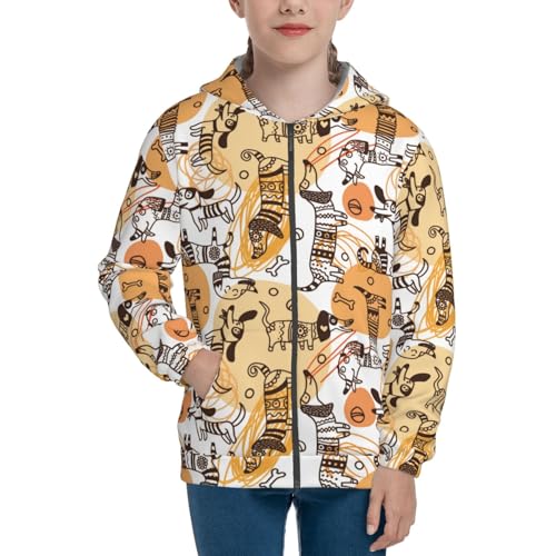 Doodle Dogs Kid Hoodies Boys Zip Up Sweatshirts Girls Pullover with Pocket3