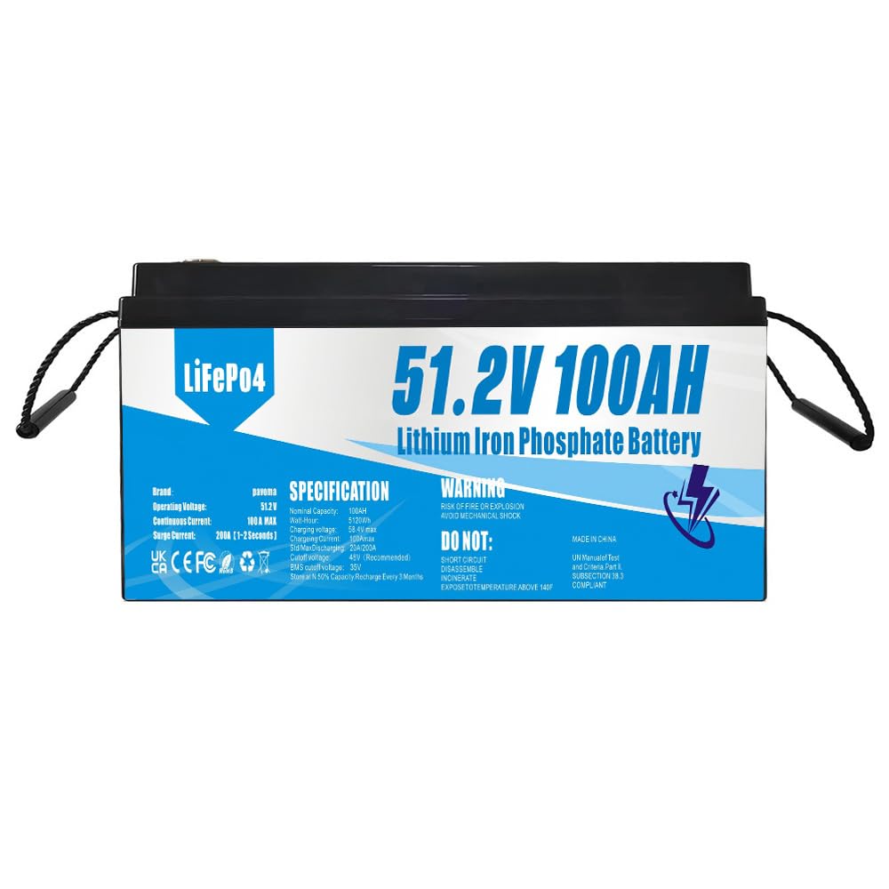 Batería LiFePO4 de 48V (51,2V) 100AH, de fosfato de Hierro y Litio, Adecuada para sustituir baterías de Plomo-ácido, energía Solar, alimentación de Emergencia, etc.