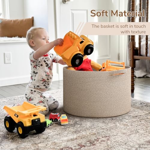 Image of INDRESSME Large Blanket Basket Woven Cotton Rope Basket 65L with Handles, Toy Storage Basket for Living Room Bedroom Nursery, Laundry Hamper for Clothes Towels, Wicker Blanket Home Decor Brown