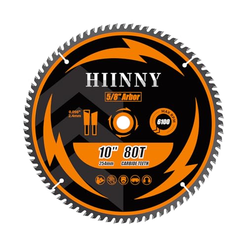 Hiinny 10" 80-Tooth TCT Circular Saw Blade for Miter Saw