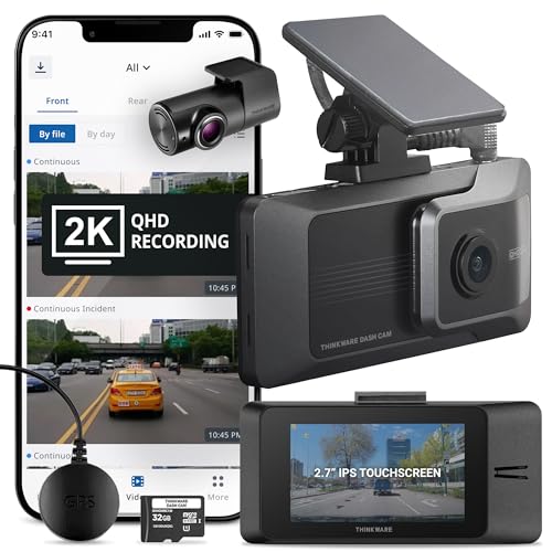 Thinkware ARC Dual Dash Cam Front & Rear 2K QHD, 2.7” LCD Touchscreen, 130° Wide Angle, GPS, Wi-Fi, Super Night Vision, Smart Driving Alerts, 24/7 Parking Mode, Hardwiring Included