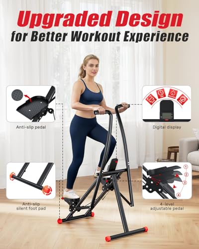 Goimu AL01 Stair Stepper, Foldable Steppers for Exercise at Home, Full-Body Cardio Workout Climber with Adjustable Pedals, Extended Step Range, 300LB Loading Capacity, BK and RD - Thumbnail 6