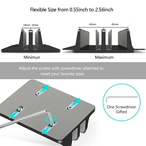 Okemeeo Vertical Laptop Stand - [Updated Dock Version] Adjustable Double Aluminum Desktop Stand For All Macbook/Chromebook/Surface/Samsung/Acer/Dell Up To 17.3"(Black) #TOP2
