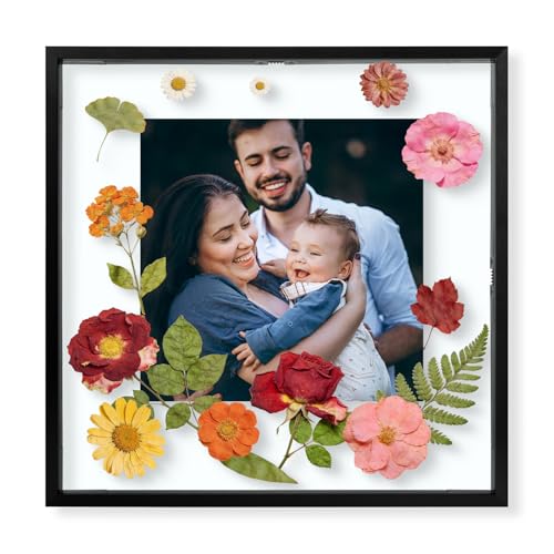 Golden State Art 12x12 Black Aluminum Floating Picture Frame Real Glass