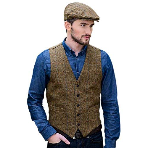 Tweed Vest for Men, Made in Ireland, 100% Irish Tweed, Brown, Large