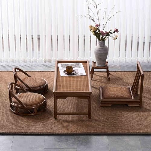 Set di sedie da Pavimento e tavolino da tè in Stile Giapponese, Design Senza Gambe in Tatami di bambù per Soggiorno, Finestra a bovindo e Balcone.，E 80cm