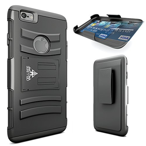 iPhone 6 Plus Case, CellBee [Life Companion Plus] iPhone 6 Plus Dual Layer Heavy Duty Holster (Built-in Credit Card Slot Clip) Case with Kickstand and Locking Belt Swivel Clip (Rigid Metal)