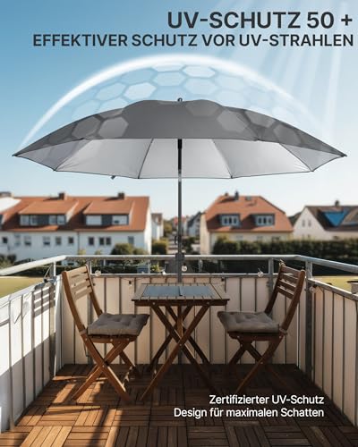 4smile Strandschirm SunnyJoy, Ø 180 cm - UPF 50+ Sonnenschirm Strand mit Hülle, Sonnenschirm Balkon - Strandschirm windfest stabil, platzsparender Balkon Schirm als Ersatz für Kurbelschirm, Anthrazit 4