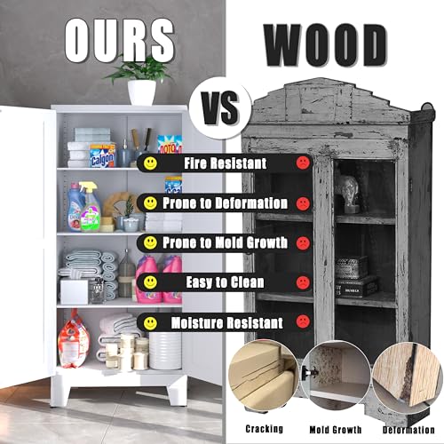 Image of PAOFIN Metal Kitchen Pantry Storage Cabinet | 61 inch Freestanding Cupboard with 3 Adjustable Shelves for Kitchen, Living Room and Dining Room (Black)