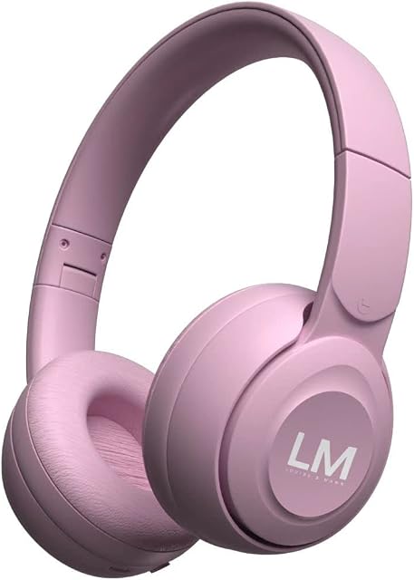 Louise & Mann Bluetooth Headphones Wireless, Wireless and Wired Headphones On-Ear Foldable, Soft Earmuffs, Volume Control with Microphone for iPhone, Tablet, PC (Pink)