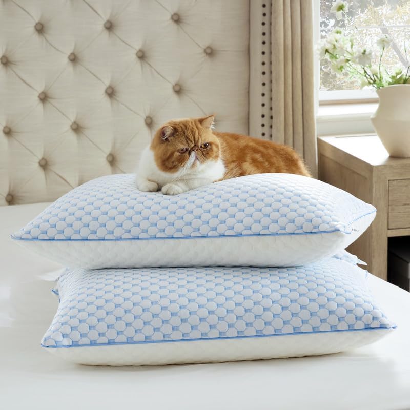 Bedsure Cooling Bed Pillows for Sleeping, Shredded Memory Foam Queen Pillows, Set of 2, Luxury Cover Made of Rayon Derived from Bamboo, Adjustable Firmness for Side, Back, Stomach, and Hot Sleepers - Image 7
