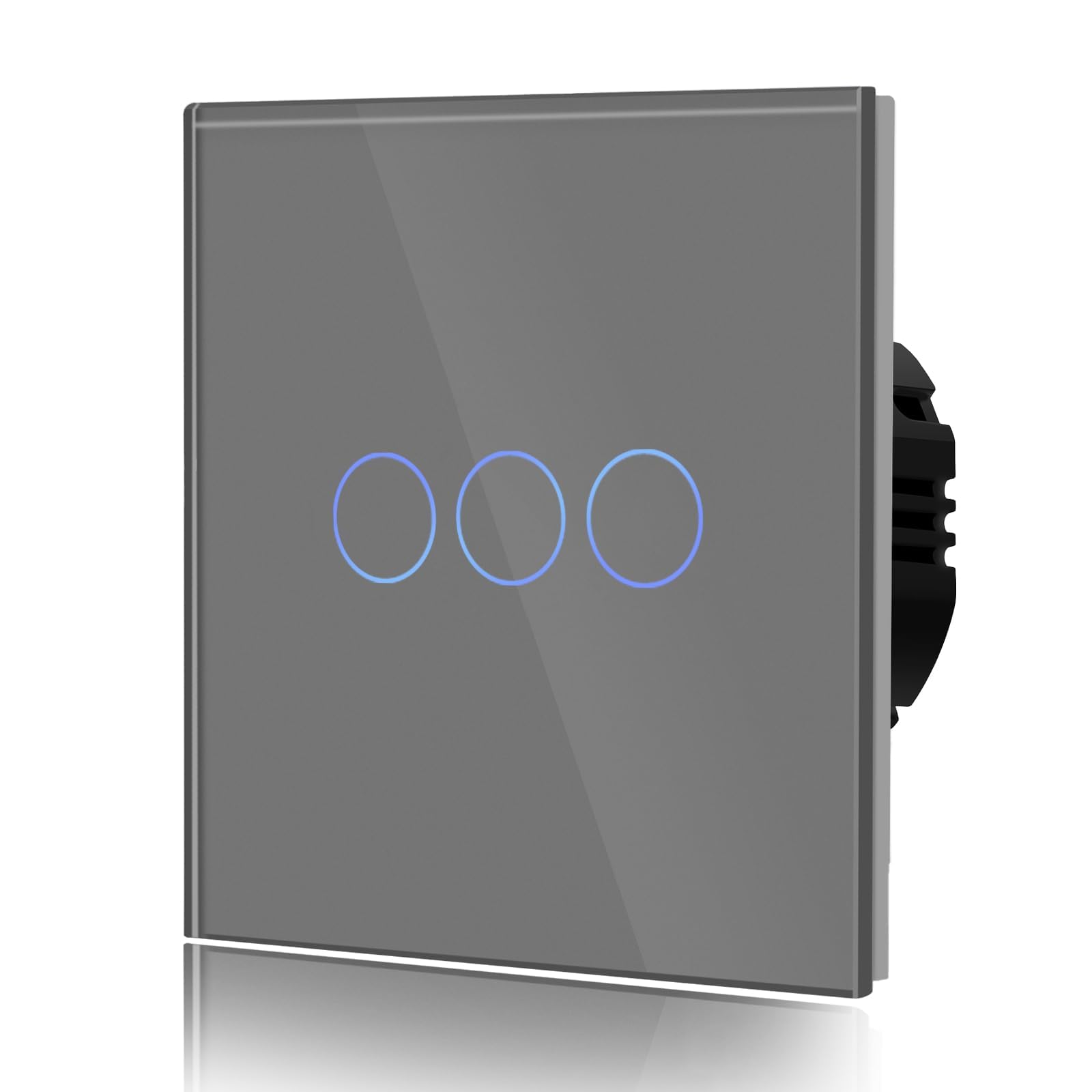 BSEED Touch Light Switch,Standard Touch Sensitive bathroom Switchs,Tempered Glass Panel with LED Backlight, No Neutral Wire Needed,3 Gang 2 Way,Gray 86mm