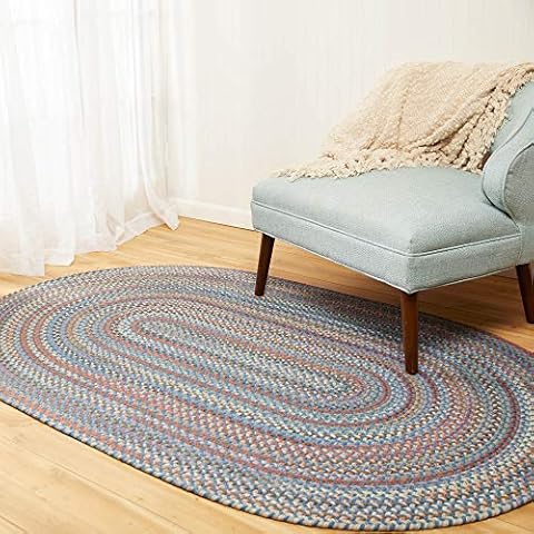 Super Area Rugs Cherry Hill Braided Rug Soft Toned Wool Casual Braided Carpet, Bluestone Multi, 7' x 9' Oval Cover