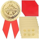 Amosfun ごほうびシール メダルステッカー 金 可愛い 金箔押し 36枚入り 卒業おめでとう シール 紙 リボン 賞状 卒業表彰状 教室 パーティー A