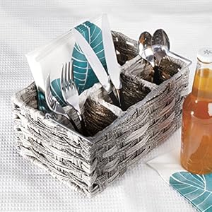 Mdesignplasticwovendividedcutlerystorageorganizercaddytotebasketholderforkitchentablecabinetpantryholdssilverwareforksknivesspoonsnapkinsandotherutensilsgray Urban Country Home Decor Mdesign plastic woven divided cutlery storage organizer caddy tote basket holder for kitchen table cabinet pantry holds silverware forks knives spoons napkins and other utensils gray urban country home decor