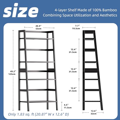 HITNET-Ladder-Shelf-Black-Bamboo-Bookshelf-4-Tier-Bathroom-Storage-Shelf-Unit-Plant-Stand-Freestanding-Open-Bookcase-for-Home-Office HITNET Ladder Shelf Black Bamboo Bookshelf 4 Tier Bathroom Storage Shelf Unit Plant Stand Freestanding Open Bookcase for Home Office